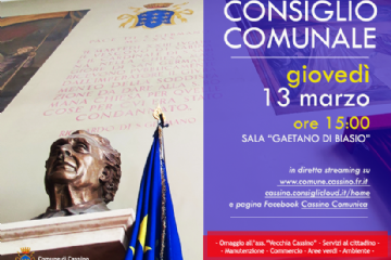 Volantino con scritta: "consiglio comunale giovedì 13 marzo ore 15.00 sala Gaetano di Biasio"