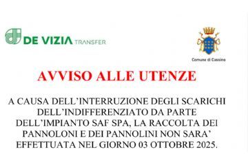 Differenziata, De Vizia comunica che venerd&#236; 3 novembre non verranno ritirati pannolini e pannoloni