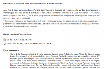 Acea, sospensione idrica programmata tra 2 e 3 dicembre